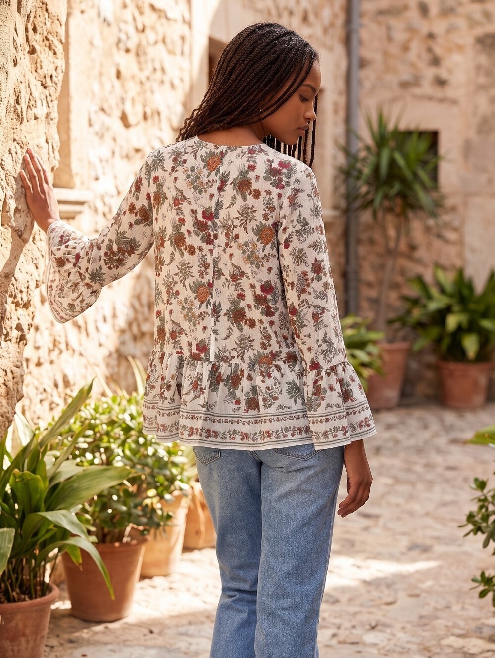 Max Studio Sheer Floral Tiered Ruffle Hem Blouse Sz Large - Picture 2 of 14